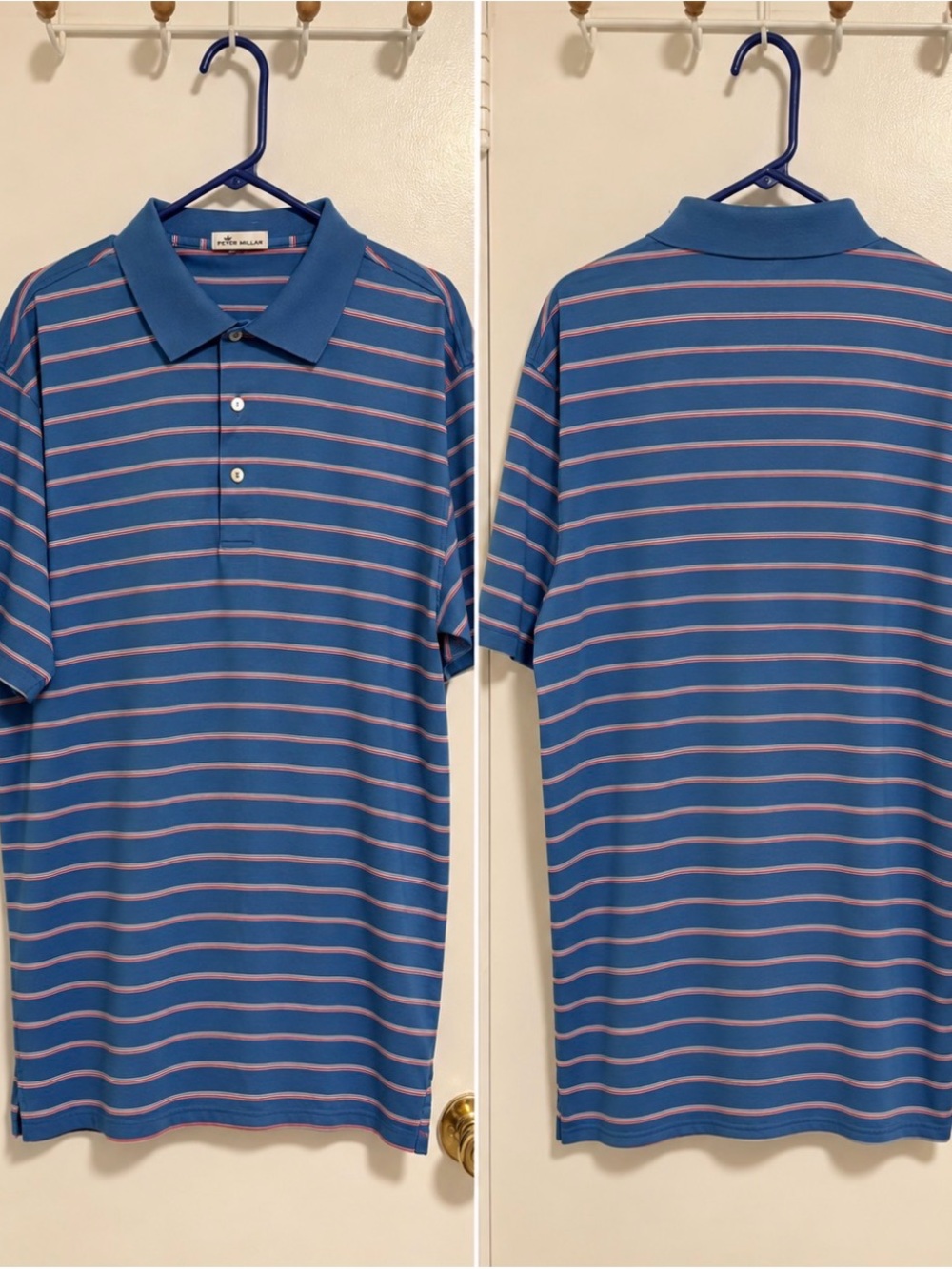 Peter Millar Blue Polo with Pink Stripes NWOT
